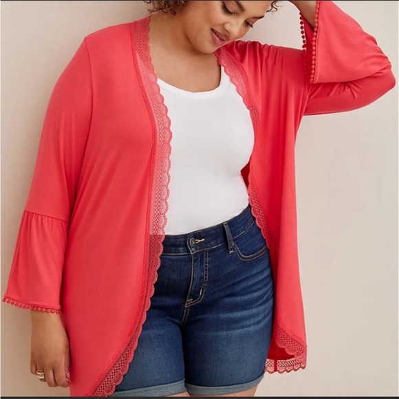 NWT | Torrid | Super Soft Cardigan Lace Trim Ruffle Sleeve | Size 1X - Picture 1 of 8